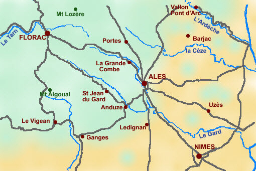 guide de randonnées pédestres des Cevennes, carte de situation