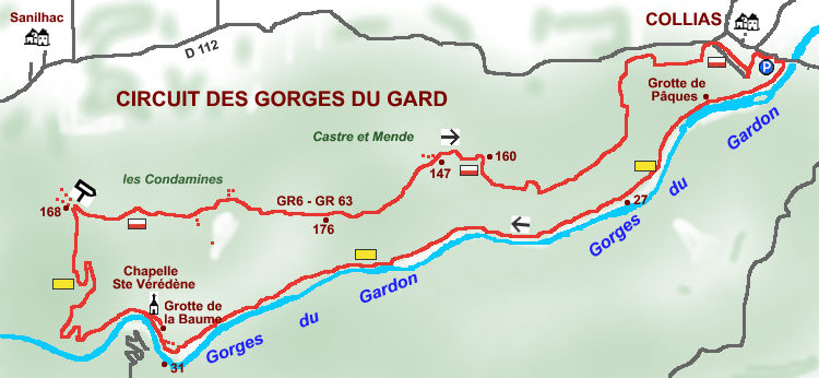 carte circuit randos gorges du gard