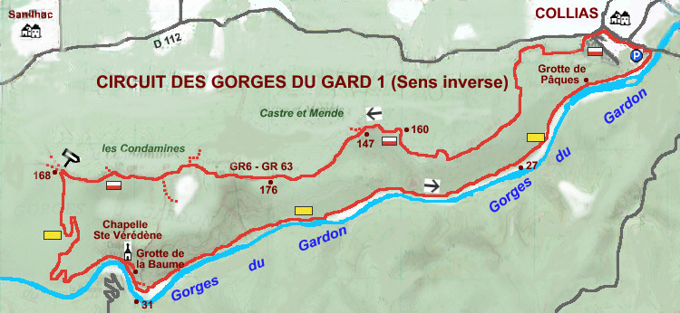carte circuit randos gorges du gard